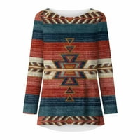 AZTEC etnički stil geometrijski pulonik za žene Trendy grafički tees Labavi dugi rukav casual crewneck duksevi pad proljeće bluza plava l