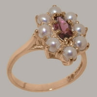Britanci napravio 14k ružin zlatni prsten s prirodnim ružičastim turmalinskim i kultiviranim biserskim ženskim prstenom - veličine Opcije - veličine 11.25