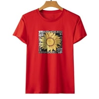 Zapadne grafike za žene Vintage Modni okrugli vrat kratki rukav Uskršnji suncokret za ispis vrhovi crvene s