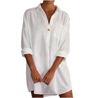 Ženske vrhove čišćenja dugih rukava ženske V-izrezom pune košulje u boji srednje dužine dugih rukava s V-izrezom majice