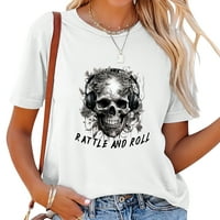 Skeleti zveckanja i koluttle noseći slušalice Halloween poklon stilski grafički kratki majica kratkih