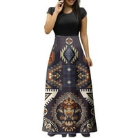 Gotyou ženske casual haljine Ženski modni povremeni etnički tisak okrugli vrat kratkih rukava velike veličine duge haljine