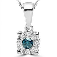 Bijela i plava dijamantna ogrlica sa halo privjeskom u 14k bijelo zlato sa lancem, 0. Carat