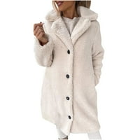 kaput za ženske modne ženske labave i zimske vune dugih rukava s dugim vunom srednji kaput