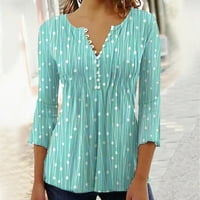 Xinqinghao vrhovi za žene Ležerne prilike printom Pleated Tunic Top modni slim majica s dugim rukavima