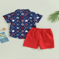 IzhanSan 4. jula Toddler Boy Outfit American Flag Dugme s kratkim rukavima dolje Haljina kratke hlače