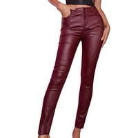 Labakihah kožne pantalone za žene Žene Čvrsto natamljene tanke kožne hlače Ležerne prilike rastezane hlače za žene crvene