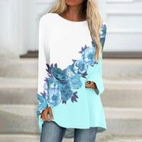 Ženska majica Flower modni ležerni print dugih rukava okrugli vrat srednje dužine
