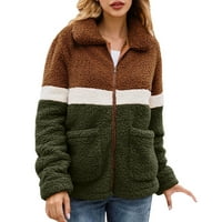 Ženski plišani blok blok kaputa zatvarač patch džep modni plišana jakna zelena m