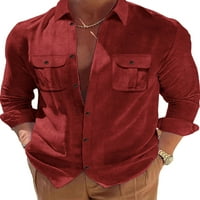 Prednji ručni majica Ravni majica Rever izrez Corduroy bluza Dugi rukav Dugl spušten Ležerne vrhove