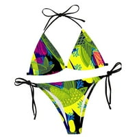 Bikinis niski struk setovi trokut kupaći kostimi ženski kupaćim kostima za žene tisak bikini set dvodijelni čipkasti guzir push up kupaći odijela Yellowxl