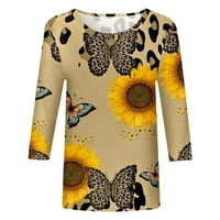 Ženske majice Proljeće Ljeto Ležerne prilike okrugli vrat Tri četvrtina rukava za suncokret tiska za