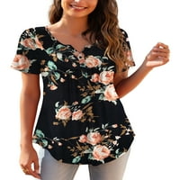 Ženske plus veličine Tunic vrhovi kratkih rukava casual cvjetne Henley majice M-4x