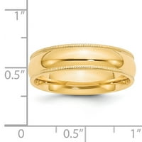Čvrsti 14K žuti zlatni pola okrugli milgrain vjenčani prsten