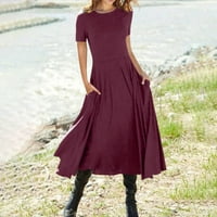 HHEI_K Ženska modna ljetna solidna boja kratki rukav Džepna haljina haljina haljina