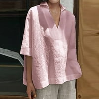 Feterrnal proljeće i ljetni ženski pamuk i posteljina labava boja s maxi haljina s V-izrezom za žene