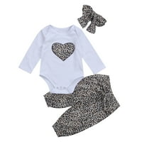 Bagilaanoe Newborn Baby Girl Long Hlatke Set Heart Print Short rukavi ROMPER TOPS + Leopard pantalone