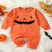 Qinghua novorođenčad Dječak Dječak Halloween Kombinezon za dugi rukav pleteni rub džemper za toplu odjeću narančasta 0 meseci