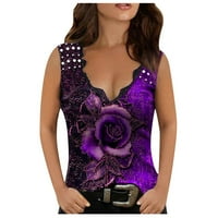 Moonker Womens Tops Košulje za žene Multicolor Rose Print bez rukava kravka majica TOP ljetna cvjetna
