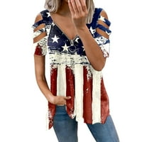 Američke zastave Žene Ljetne vrhove T košulje V izrez sa zatvaračem Kratki rukav Ispis 4. jula Žene