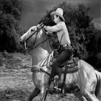 Roy Rogers jaše konja u crno-bijeloj fotografiji Ispis