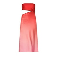Calsunbaby Ženska izdubljena maxi haljina Čvrsta boja haljina vrata visoke split elegantne večernje zabave svečana haljina lubenica crvena s
