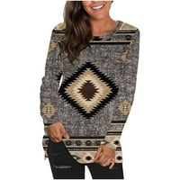 Vrhovi za ženske zapadne aztec etničke tiskane majice jeseni zimski casual vrhovi dugih rukava Crewneck labava comfy bluza