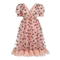 Fonwoon ženska modna haljina za jagode Ljeto V-izrez Slim Fit A-line haljina