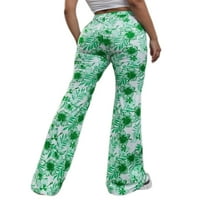 Cindysus dame Stretch cvjetni ispisani dno žene elastične pantalone sa strukom, visoki struk trčanje palama od pune dužine zelene s