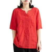 Žene vezene tuničke posteljine b bluza V izrez majice kratkih rukava HI-Low hem cvjetni vrhovi ljetni