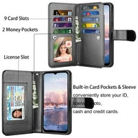 Novčani telefon za Samsung Galaxy A 5G, PU kožni poklopac novčanika i nosač kreditne kartice za žene muškarci, Ebizware Odvojiva novčanica s magnetskom stickstanom i remen-crnoj boji