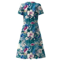 Stabilne ljetne haljine za žene Ženska ljetna casual moda cvjetni ispis kratkih rukava V-izrez Swing