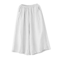 Lydiaunistar vrijeme i trupe za žene hlače hlače za žene Ležerne ljetne elastične visoke strukske posteljine pantnih džepova obrezana pantalona bijela
