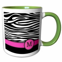 3Droza slovo monogramirane crno-bijele zebre trake za životinje sa vrućim ružičastim personaliziranim inicijalom - dvije tone zelene krigle, 11-unce