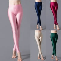 Žene sjajne struke elastične tanke hlače Yoga gamaše teretane sportske pantalone tamno zelena 2xl