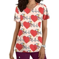 Majice za valentine Žene Čišćenje Ženski kratki rukav V-izrez Na vrhu Jedinstvene zaljubljene Džepke za tiskane bluze