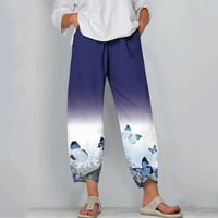 Ženske ženske pantalone za čišćenje ženskih ležernih džepa tanak visoki elastični struk print sportski