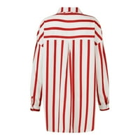 Sksloeg Stripe do majice za žene Klasični uredski radovi na dugih rukava na dugim rukavima TEE sa džepovima V-izrez Meko fit Tunic Top, crveni XL