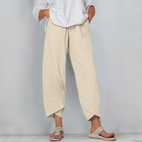 Wozhidaoke hlače za žene hlače, ležerne sa visokim strukom pune ljetne pamučne labave duge ravne hlače Duksete žene
