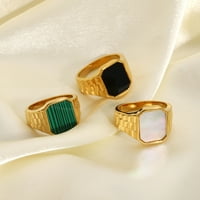 Toyella modna nakita od nehrđajućeg čelika Lady Green Malhite bijeli školjki epoksidni pravokutni prsten zelena veličine 8