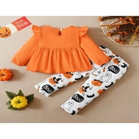 Qinghua Toddler Baby Girls Halloween odjeća dugih rukava i puckena Ghost Ispis hlače postavljene narančasto 3 godine