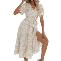 Ljetne haljine za prodaju za žene za žene s kratkim rukavima za tisak cvjetnih uzorka V-izrez Mini Slim