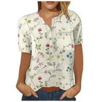 MLQIDK Ljetni vrhovi cvjetni uzorak plus veličine Bluze za žene V-izrez kratki rukav udobne preseljene