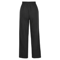 Symoid Womens Workeout dno - labavo široke hlače za noge Pamučne pantalone ravne hlače Casual Hlače crne l