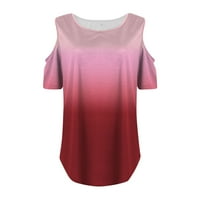 Gotyoou ženski vrhovi Ženski gradijent tiskani O-izrez duljo majica kratkih rukava Top Pink XL