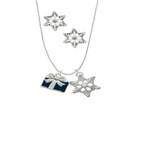 DELIGHT nakit silvertone plavi poklon srebrni ton pahuljica šarm ogrlica i naušnice