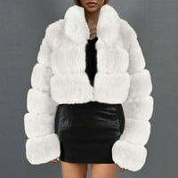 Ženska topla jakna Zimska solidna V-izrez Visoki struk Outerwear Fau krzno kaputi za žene bijele veličine