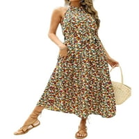 HAITE Women Maxi haljine bez rukava duga haljina Halter vrat Ljeto plaža Sundress Party Holiday Cvjetni
