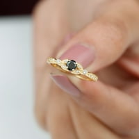 Elegantni crni ony minimalni prsten sa dijamantnim naglaskom, decembar pingstone, 14k žuto zlato, SAD