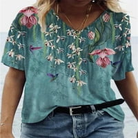Ženski kratki rukav s V-izrezom tiskani vrhovi labava majica bluza na vrhu majica za žene